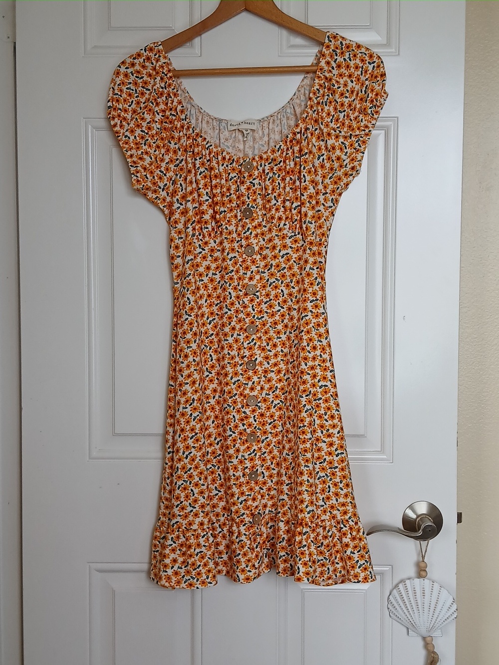 Derek Heart Yellow Floral Button-Front Midi Dress